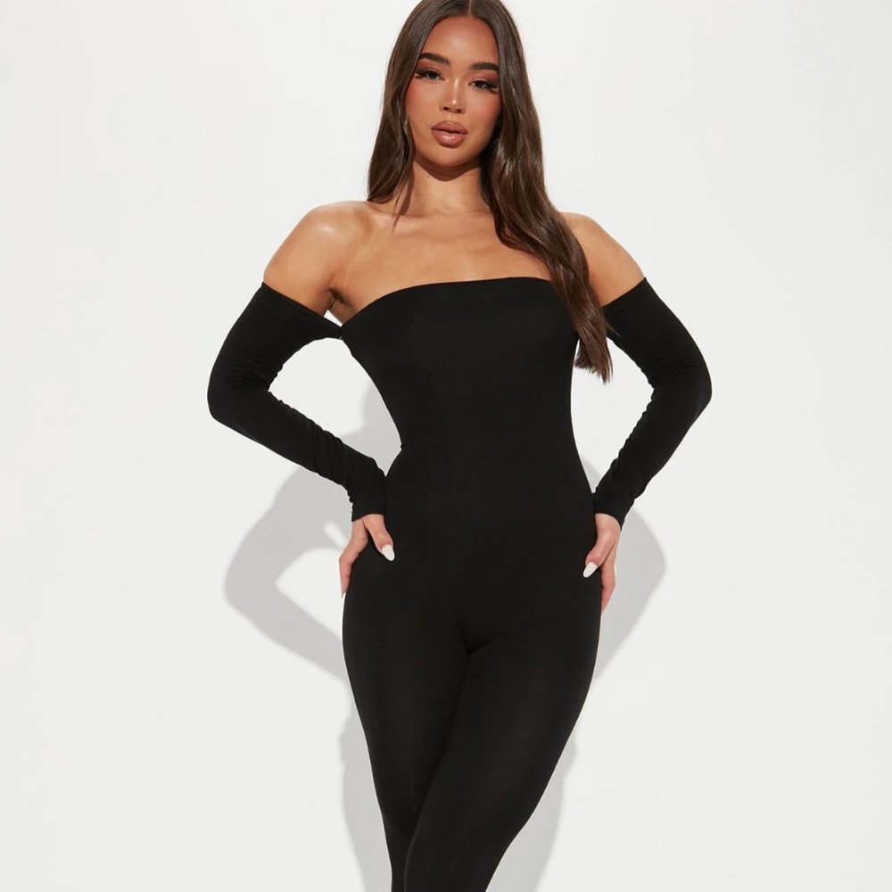 Fashion Nova Soothe Off Shoulder Jumpsuit - Black
